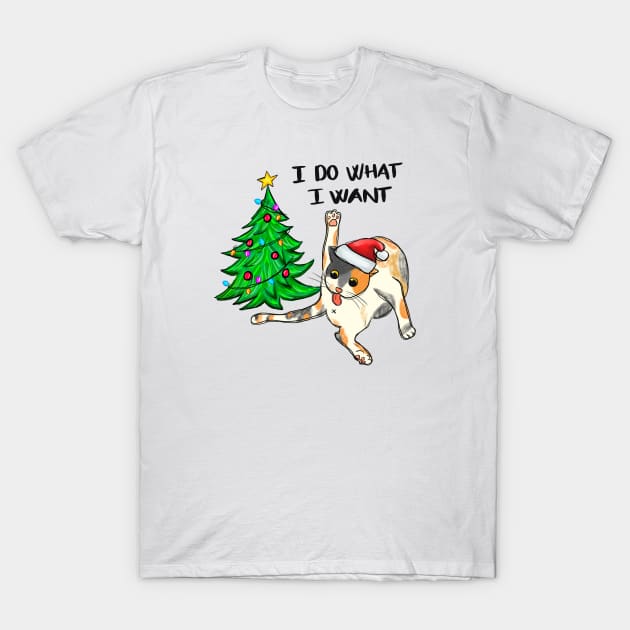 I Do What I Want - Funny Christmas Cat T-Shirt by Pop Cult Store